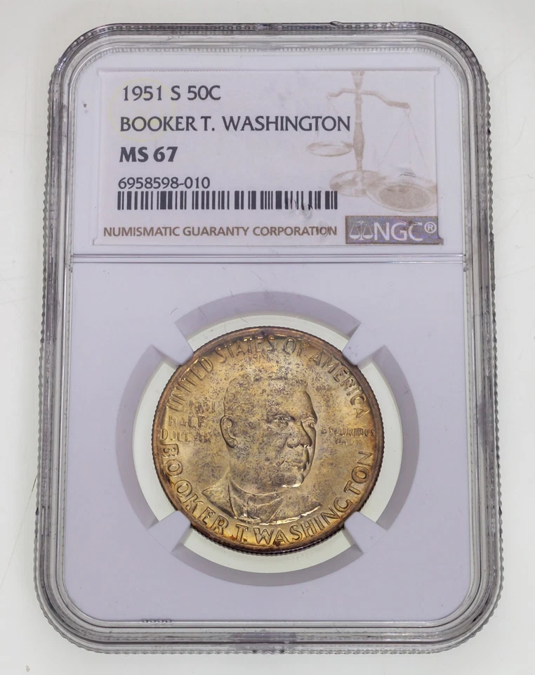 1951-S 50C Booker T. Washington Commemorative Half Dollar NGC MS-67 - Image 1 of 4
