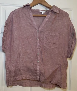C&C California Women's Large 100% Linen Red Button Down Shirt Boxy Coastal Med - Picture 1 of 5