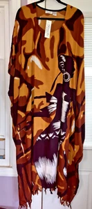 NEW SANTE 100% RAYON 3X MUMU KAFTAN CAFTAN HOUSE DRESS BLACK BROWN GOLD #HJ - Picture 1 of 8