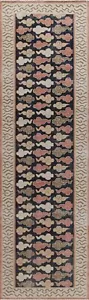 Geometric Art Deco Navy Blue Turkish Runner 3'x12' Rug Hand-knotted Wool Carpet - Picture 1 of 12