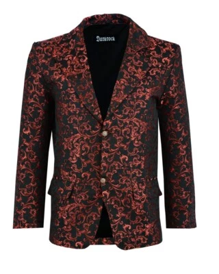 Mens Red Floral Brocade Print Fitted Blazer  Designer Suit Jacket/Red/Blue &Gold - Image 1 of 4