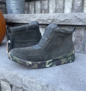SOREL OUT N ABOUT PLUS MID 7.5 Women's Outdoor Waterproof Suede Boot Green Camo - Picture 1 of 8