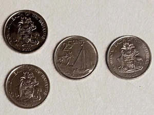 4 monedas de 25 centavos Bahamas acero niquelado 1 - 2007 y 3 - 2015 EX-ESTADO  - Imagen 1 de 9