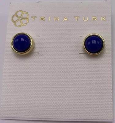 $38 Trina Turk круглый материал синий серьги V124 - Изображение 1 из 3