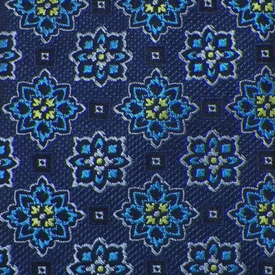 TED BAKER LONDON Mens Navy Aqua Lime MEDALLIONS Woven Silk SKINNY Tie USA NWT - Image 1 of 3