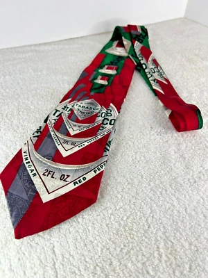 Corbata Tobasco 100% Seda Hecha en EE. UU., Botellas Tobasco Rojo y Verde Foto 1 de 4