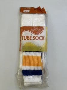 Vintage 80er Jahre weiß/royal/gelb Schlauch Socken 10-15 neu aus altem Lagerbestand neu im Paket Acryl Nylon - Bild 1 von 5