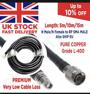 Helium Miners Genuine L-400 Coax RF Cable / N Male to RP SMA MALE 15m - Picture 1 of 4