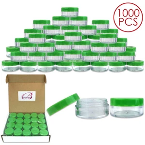 Beauticom® (1000 Pieces) 10G/10ML Round Cosmetic Clear Sample Jars Green Lids - Picture 1 of 5