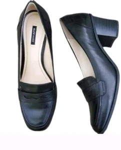 Alex Marie Penny Loafer Block Heel Slip-on Leather Shoes Size 10M Black NWOB - Picture 1 of 10