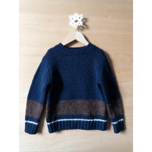 Zara Kids Sweater Color Block Striped Pullover Knitwear Blue Brown Size 6 - Picture 1 of 5