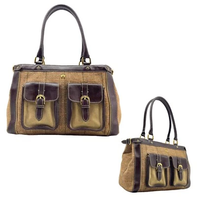 Bolso de Mano Vintage Años 90 ETIENNE AIGNER Grande Lana Cuero Gamuza a Cuadros Foto 1 de 4