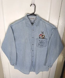 VIntage 1994 ANIMANIACS Embroidered Denim Shirt Men L Cartoon Warner Bros RARE  - Picture 1 of 7