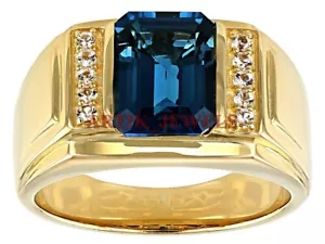 Naturale London Topazio Blu Gemma Placcato Oro 925 Anello Argento Sterling #2865 - Foto 1 di 4