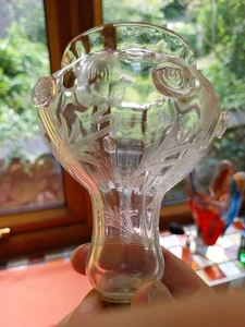 Beautiful Rock Crystal ? Art Nouveau Glass Posy Vase. Silver Base. Stourbridge. - Picture 1 of 9