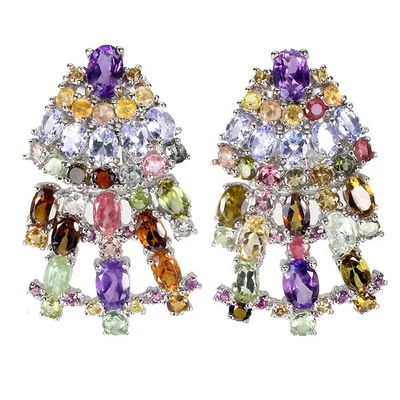 Orecchini in argento sterling 925 ametista ovale zaffiro tanzanite gemma... - Immagine 1 di 4