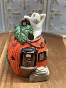 Vintage Ceramic Pumpkin House With Ghost Candle Holder - Picture 1 of 8