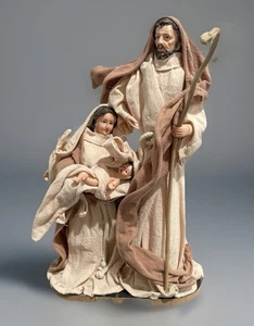 Holy Family Nativity Jesus Mary & Joseph Cream Beige Cloth Christmas 13.25” - Picture 1 of 13