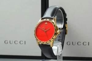 [ MINT in Box ] GUCCI G-Timeless 126.4 Gold Bee Motif Red Dial Qz Men's Watch - Picture 1 of 12