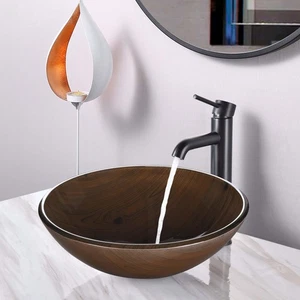 Aquaterior Tempered Glass Vessal Sink Bathroom Washing Bowl Hotel Basin AQT0123 - Picture 1 of 7