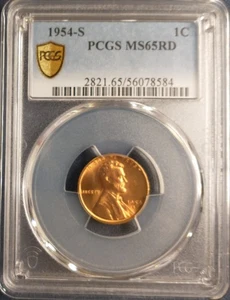 1954-S LINCOLN CENT -- PCGS MS65RD -- lustrous - Picture 1 of 4