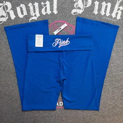 VS PINK Limited Edition Foldover Waist Cotton Flare Leggings Bright Blue Charge - Image 1 of 4