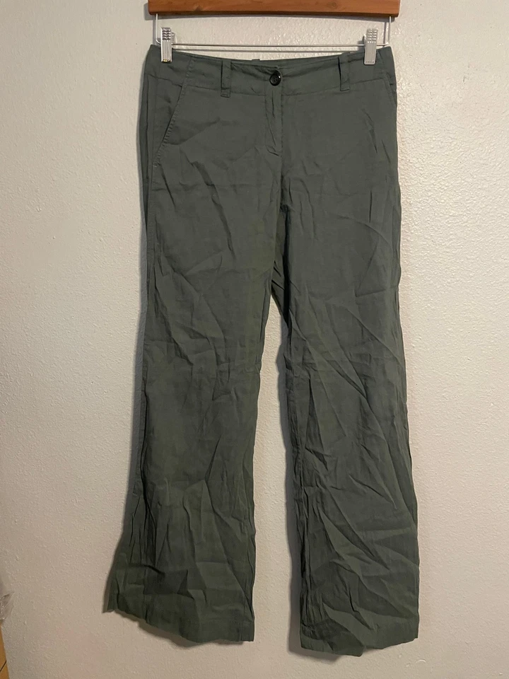 Брюки женские Theory 2 зеленые льняная смесь эластичные расклешенные рабочие повседневные Lagenlook - Изображение 1 из 4