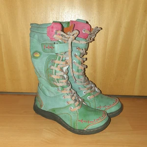 Green Leather Walking Boots Size 5 38 Fur Lined Hiking Wrestling Elf Pixie LARP - Picture 1 of 9