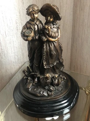 Skulptur Bronze Figur bäuerliche Kinder Bildhauer Auguste MOREAU  um 1900  - Bild 1 von 4