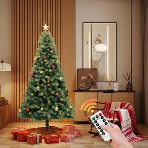 Árbol de Navidad artificial de abeto verde realista preiluminado y soporte NUEVO - Imagen 1 de 9