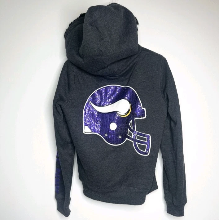 Victoria's Secret Pink Women's Hoodie Faux Fur VIKINGS NFL Football Logo XS - Image 1 of 4
