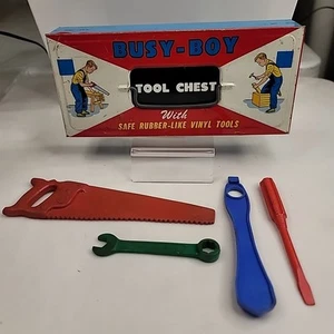 Vintage Busy-Boy Werkzeug Metall Truhe Ohio Kunst rot weiß blau schwarz USA - Bild 1 von 8