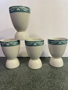Double Egg Cups - Turquoise Rim - England - Set of 4 - MINT - Picture 1 of 3