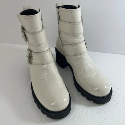 Paul Green Ankle Boots Womens White Sz 6 Block Heel Buckle Accents Zip Up - Image 1 of 4