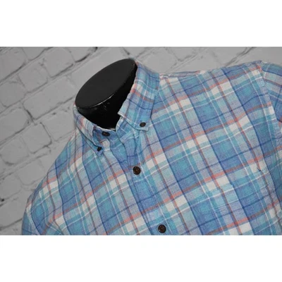J Crew Stretch Dress Shirt Mens Size Large Slim Fit Blue Plaid Homespun  - Image 1 of 4