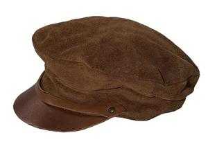 Vintage Skullys Henschels St. Louis Cap Brown Suede & Leather XL Newsboy Cabbie - Picture 1 of 5