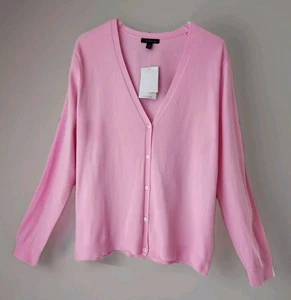 Lands End Cardigan L Pink V Neck Long Sleeve Classic Button Up Sweater New - Picture 1 of 11