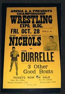 RARE Boxing Wrestling poster Yvon Durelle vs Jackie Nichols Canadian Canada - Picture 1 of 1