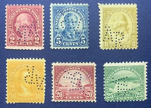 INTERESTING LOT OF 6 U.S. STAMPS WITH AR PERFINS SOME INVERTED, SIDEWAYS - Picture 1 of 10