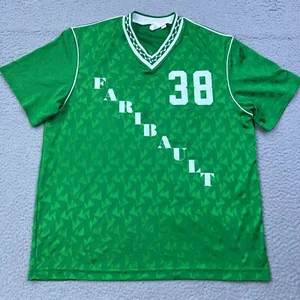 VTG Faribault MN Soccer Jersey Men's L Shiny Green Football Kit Shirt USA Made - Picture 1 of 12