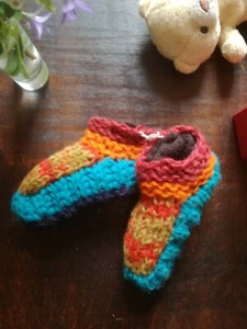 Multicoloured Wool Fleece Lined Kids Socks Slippers ks1119 Handmade - Picture 1 of 4