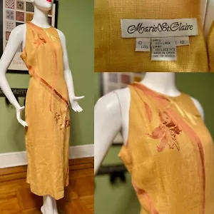 Vintage Marie St Claire Linen Embroidered Maxi Garden Party Cruise Dress S/M 90s - Picture 1 of 7