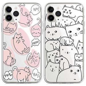 Cartoon Cute Cat line Art Phone Case for Iphone 15 14 13 12 11ProMax XR 7 8Plus