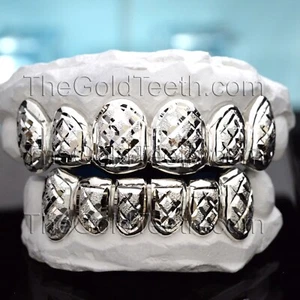 Custom Grillz .925 Sterling Silver Diamond Dust Cut Handmade Real Grill Teeth - Picture 1 of 3