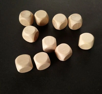 12MM Blank Dice Set of 10 Wooden Rounded Edges D6 Plain Six Sided Die Board Game - Image 1 of 4