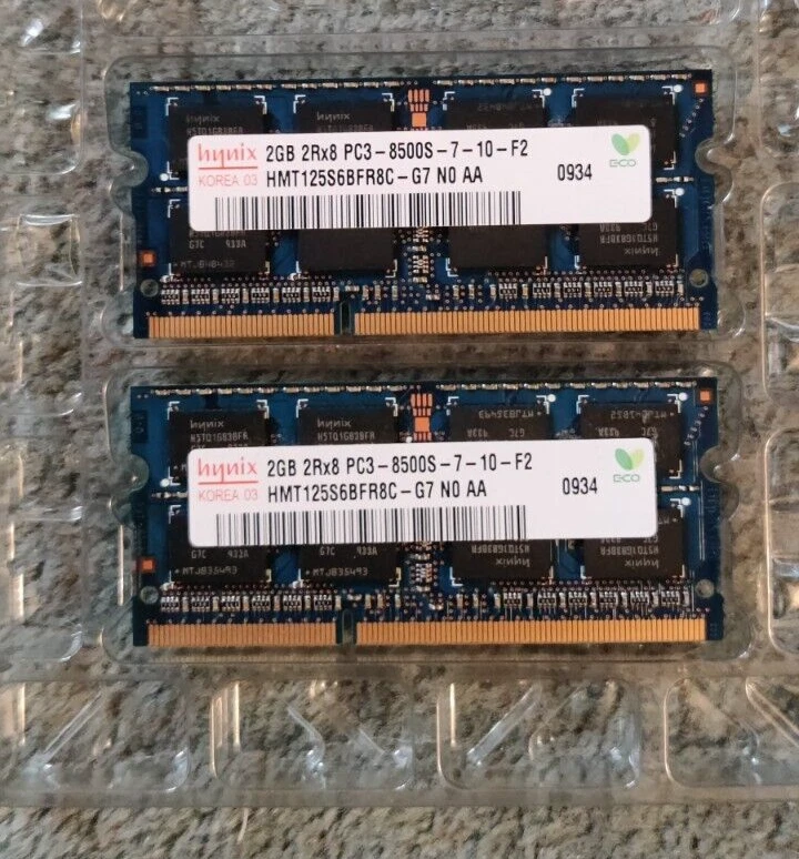 2 X  Hynix 2GB 2Rx8 PC3-8500S-7-10-F2 DDR3 RAM SODIMM RAM Memory (4G total) - Image 1 of 1