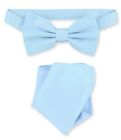 Vesuvio Napoli BowTie Solid Baby Blue Color Mens Bow Tie and Handkerchief