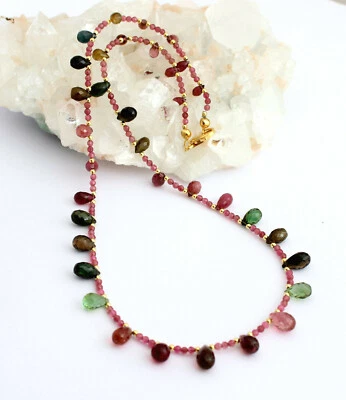 Exklusive Turmalin Kette facettiert Briolett Multicolor Collier ca. 51,5 cm Lang - Bild 1 von 4