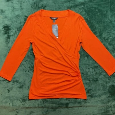 New RALPH LAUREN Women’s Long Sleeve Blouse Size SMALL Orange - Image 1 of 4