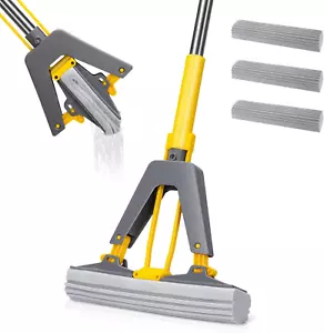 Sponge Mop with 3 Absorbent Refills, Self Squeeze and Stainless Steel Handle, PV - Picture 1 of 7